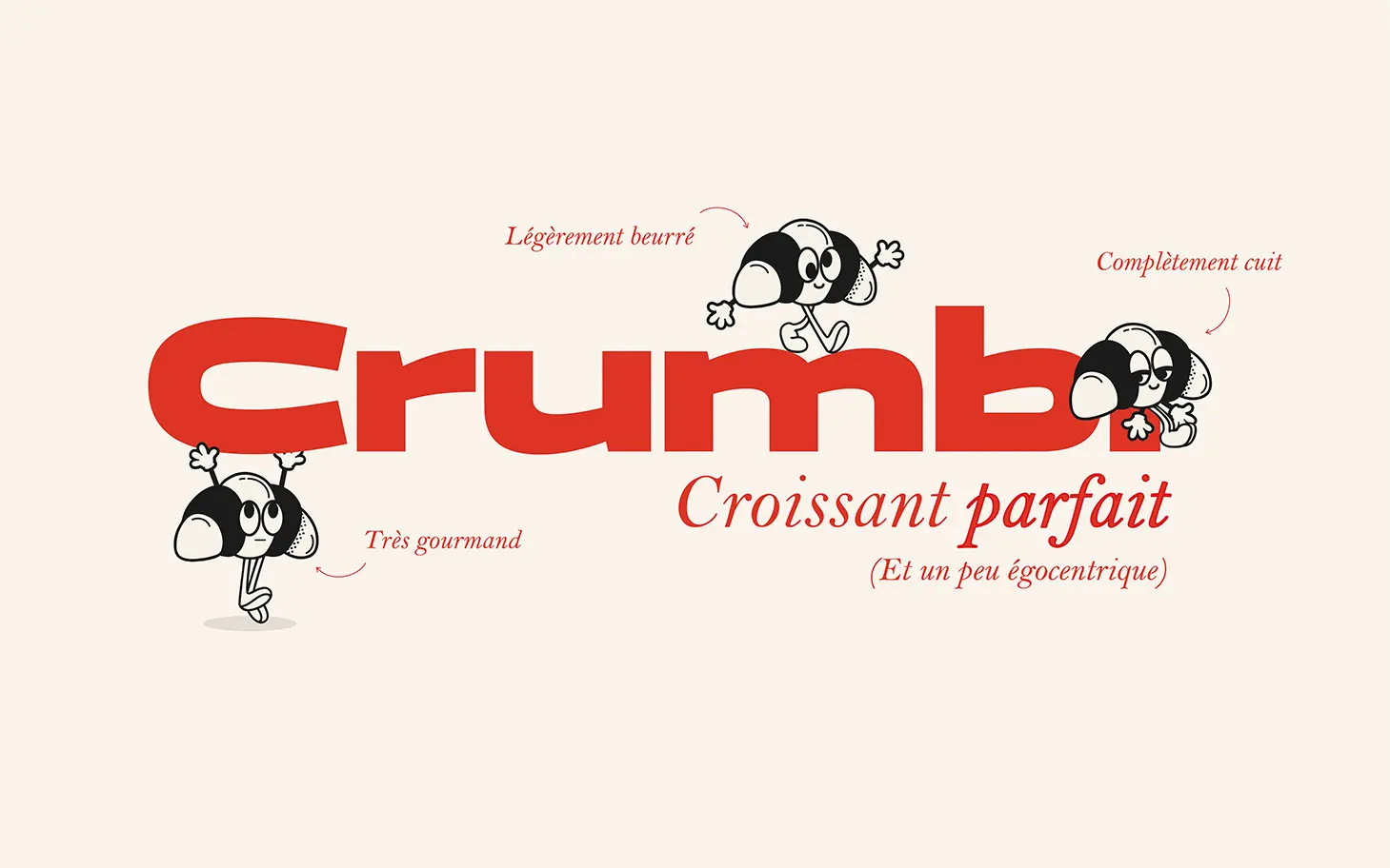 Wordmark Crumb. entouré de mascottes et d'annotations manuscrites