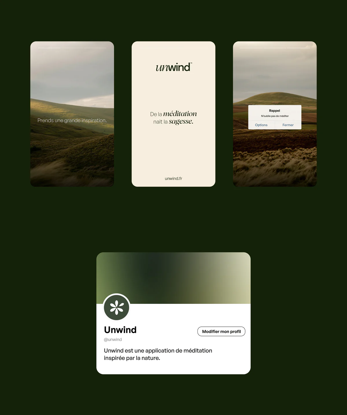 Stories Unwind et profil social de l'application